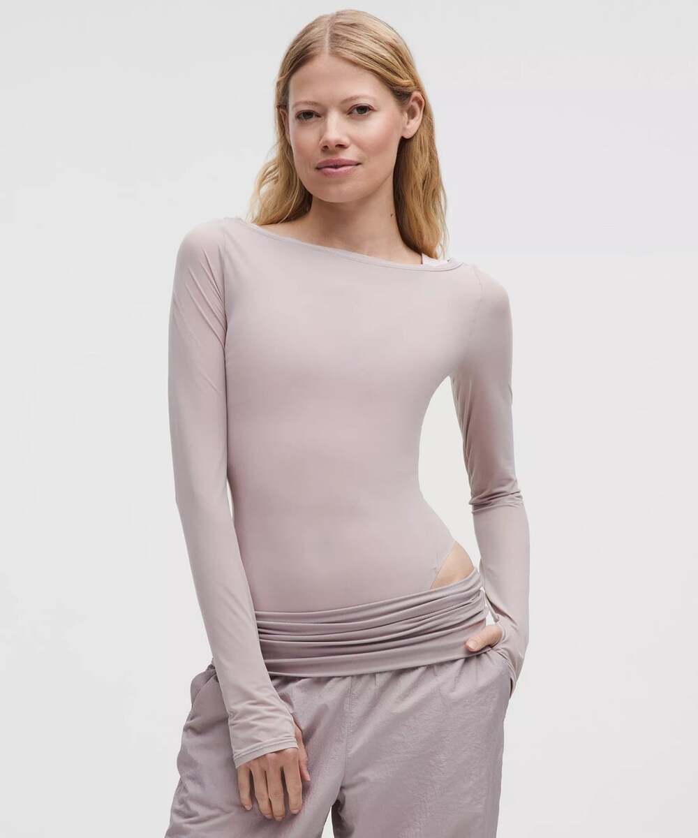 NWT Lululemon Wundermost Nulu Mesh Boatneck Bodysuit Size M Muted Grey Stretch